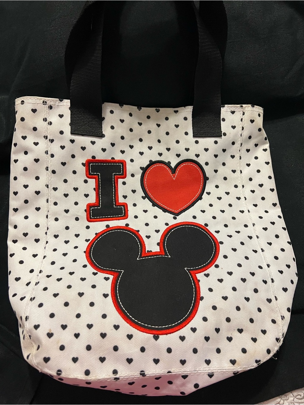 Disney White Black and Red Heart Mouse Tote